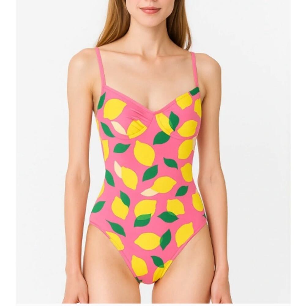 Kate Spade New York One-Piece Pink Lemon Print Swimsuit Size XL NWT
